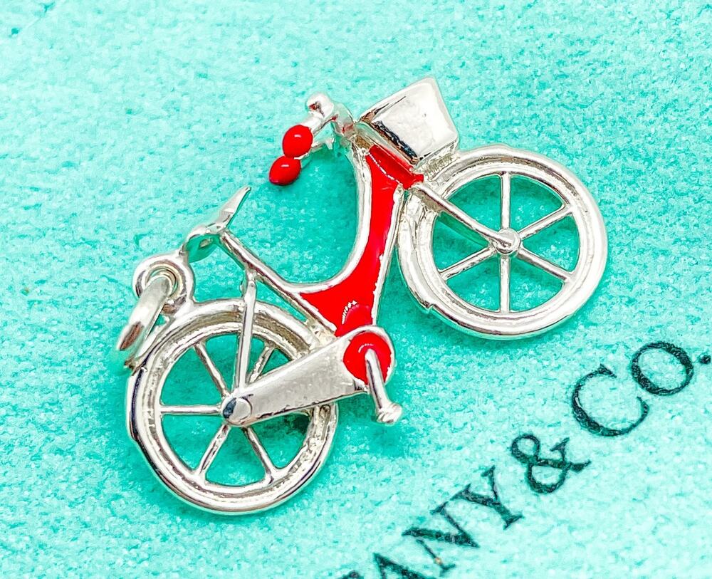 Tiffany & Co. Paloma Picasso Red Enamel Bicycle Charm Rare Sterling Silver